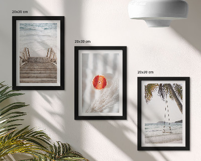 Framed triptych Beach with wooden stairs, holiday atmosphere