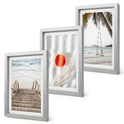 Framed triptych beach with wooden stairs and holiday atmosphere
