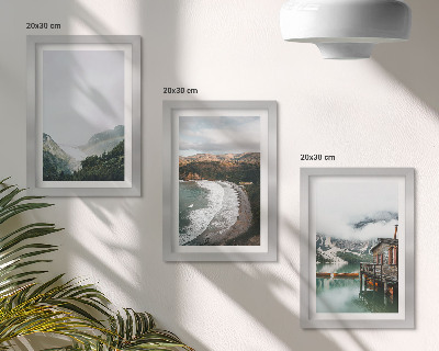 3-piece wall art set Mountain and beach views with clouds and water