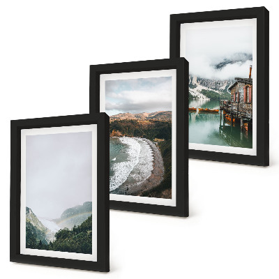 3-piece wall art set Mountain and beach views with clouds and water