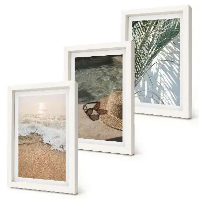 Photo frame wall water beach hat and sunglasses leaves decor