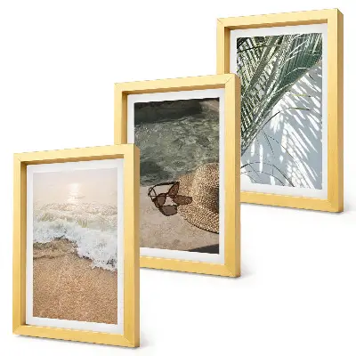 Photo frame wall water beach hat and sunglasses leaves decor