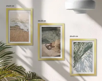 Photo frame wall water beach hat and sunglasses leaves decor