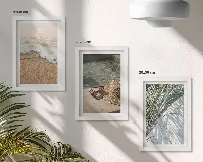 Photo frame wall water beach hat and sunglasses leaves decor