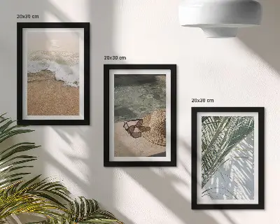 Photo frame wall water beach hat and sunglasses leaves decor