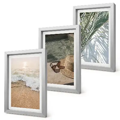 Photo frame wall water beach hat and sunglasses leaves decor