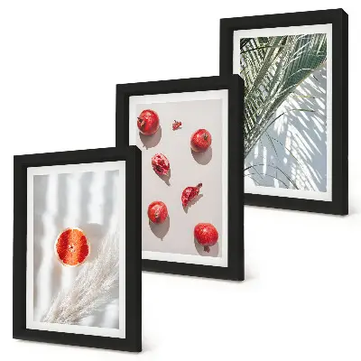 3-piece wall art set featuring tropical fruit and palm leaf holiday theme