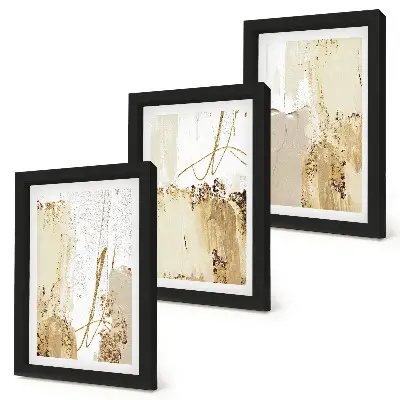 Photo frame wall with abstract patterns in shades of beige and white