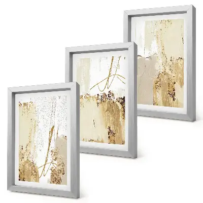 Photo frame wall with abstract patterns in shades of beige and white
