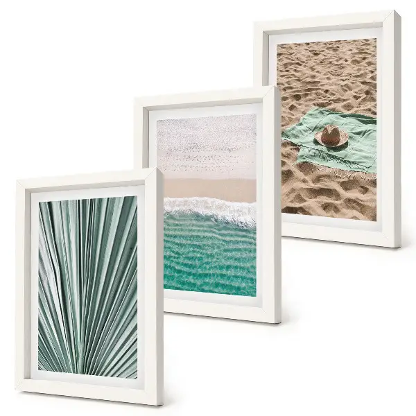 Summer holiday beach and sea view triptych framed