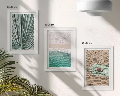 Summer holiday beach and sea view triptych framed