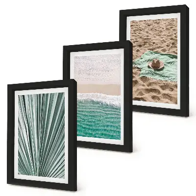 Summer holiday beach and sea view triptych framed