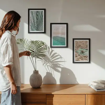 Summer holiday beach and sea view triptych framed
