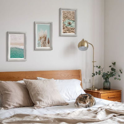 3-piece wall art set Beach, waves, grass, hat, sand, relaxation, nature