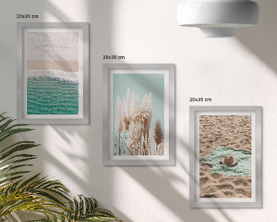 3-piece wall art set Beach, waves, grass, hat, sand, relaxation, nature