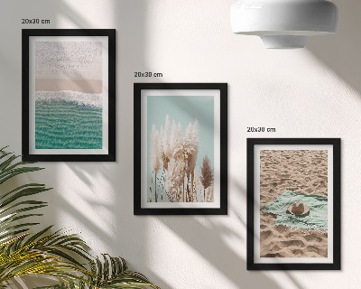 3-piece wall art set Beach, waves, grass, hat, sand, relaxation, nature