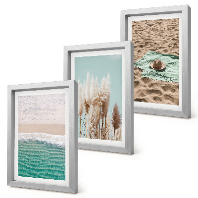 3-piece wall art set Beach, waves, grass, hat, sand, relaxation, nature