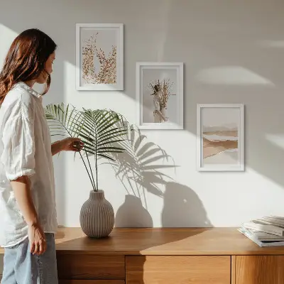 Photo frame wall gallery set with rustic boho abstract plant motifs
