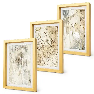 Abstract patterns triptych in shades of beige and gray, framed