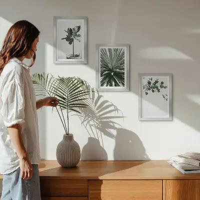 3-piece wall art set featuring green plants in a minimalist style