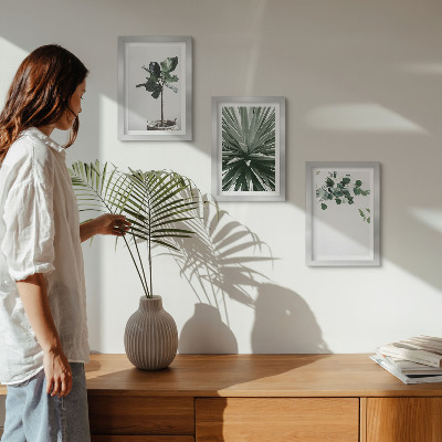3-piece wall art set Green plants in a minimalist style