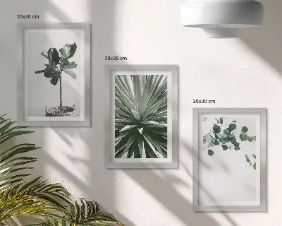 3-piece wall art set featuring green plants in a minimalist style