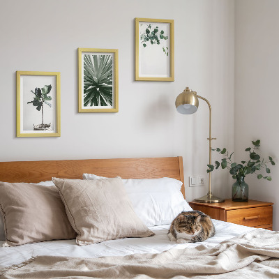 3-piece wall art set Green plants in a minimalist style