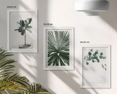 3-piece wall art set featuring green plants in a minimalist style