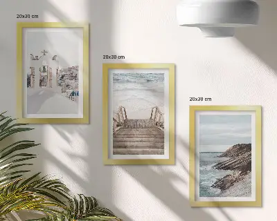 Photo frame wall views of Santorini architecture and the sea against the sky
