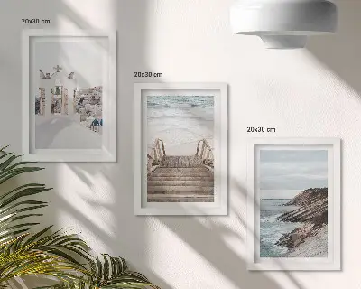 Photo frame wall views of Santorini architecture and the sea against the sky