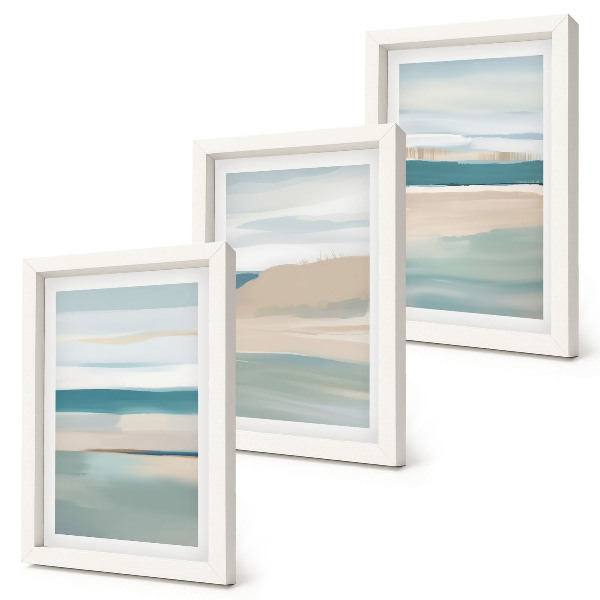 Framed triptych Abstract landscapes in shades of blue and beige