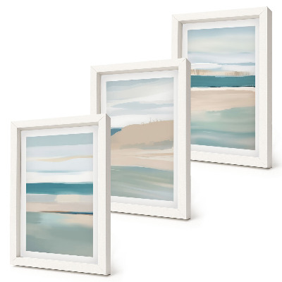 Framed triptych Abstract landscapes in shades of blue and beige