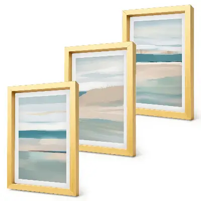 Abstract landscapes triptych in shades of blue and beige