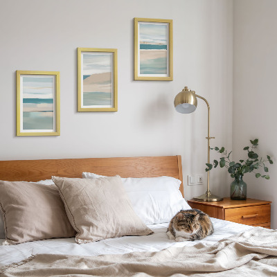 Framed triptych Abstract landscapes in shades of blue and beige