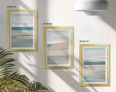 Abstract landscapes triptych in shades of blue and beige