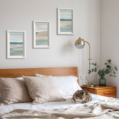 Framed triptych Abstract landscapes in shades of blue and beige