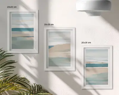 Abstract landscapes triptych in shades of blue and beige