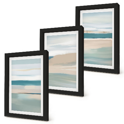Framed triptych Abstract landscapes in shades of blue and beige