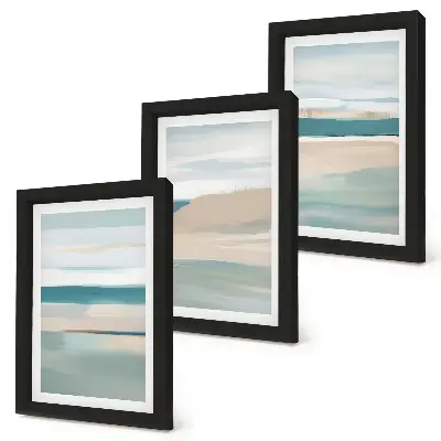 Abstract landscapes triptych in shades of blue and beige