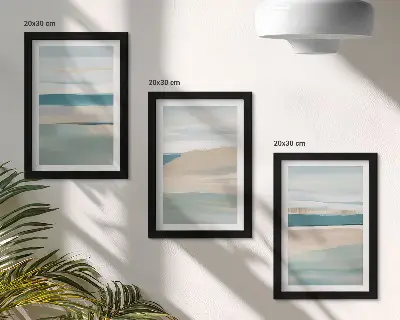 Abstract landscapes triptych in shades of blue and beige