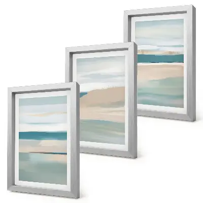 Abstract landscapes triptych in shades of blue and beige