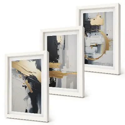 Photo frame wall with abstract black and white painting compositions