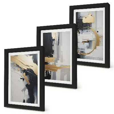 Photo frame wall with abstract black and white painting compositions