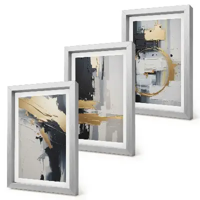 Photo frame wall with abstract black and white painting compositions