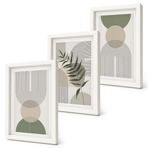 Framed triptych Abstract shapes in shades of green and beige