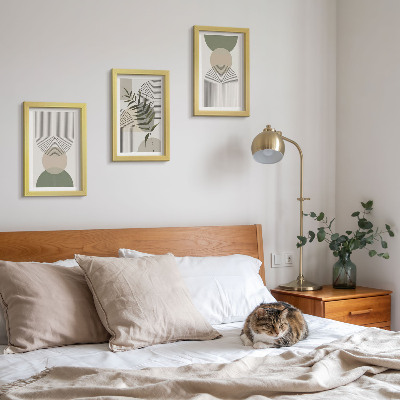 Framed triptych Abstract shapes in shades of green and beige