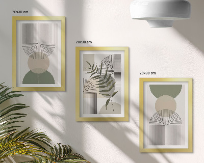 Framed triptych Abstract shapes in shades of green and beige