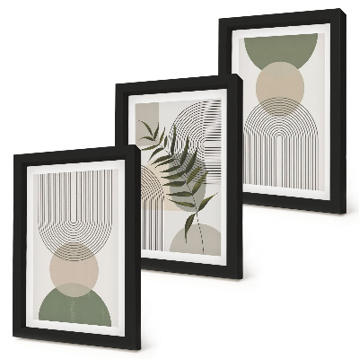 Framed triptych Abstract shapes in shades of green and beige