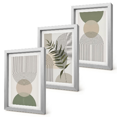Framed triptych Abstract shapes in shades of green and beige