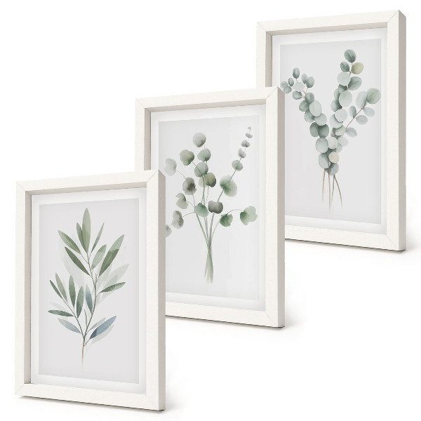 3-piece wall art set Plant patterns in shades of green and gray